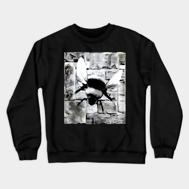 Bee Black and White Spray Paint Wall Crewneck Sweatshirt by Nuletto